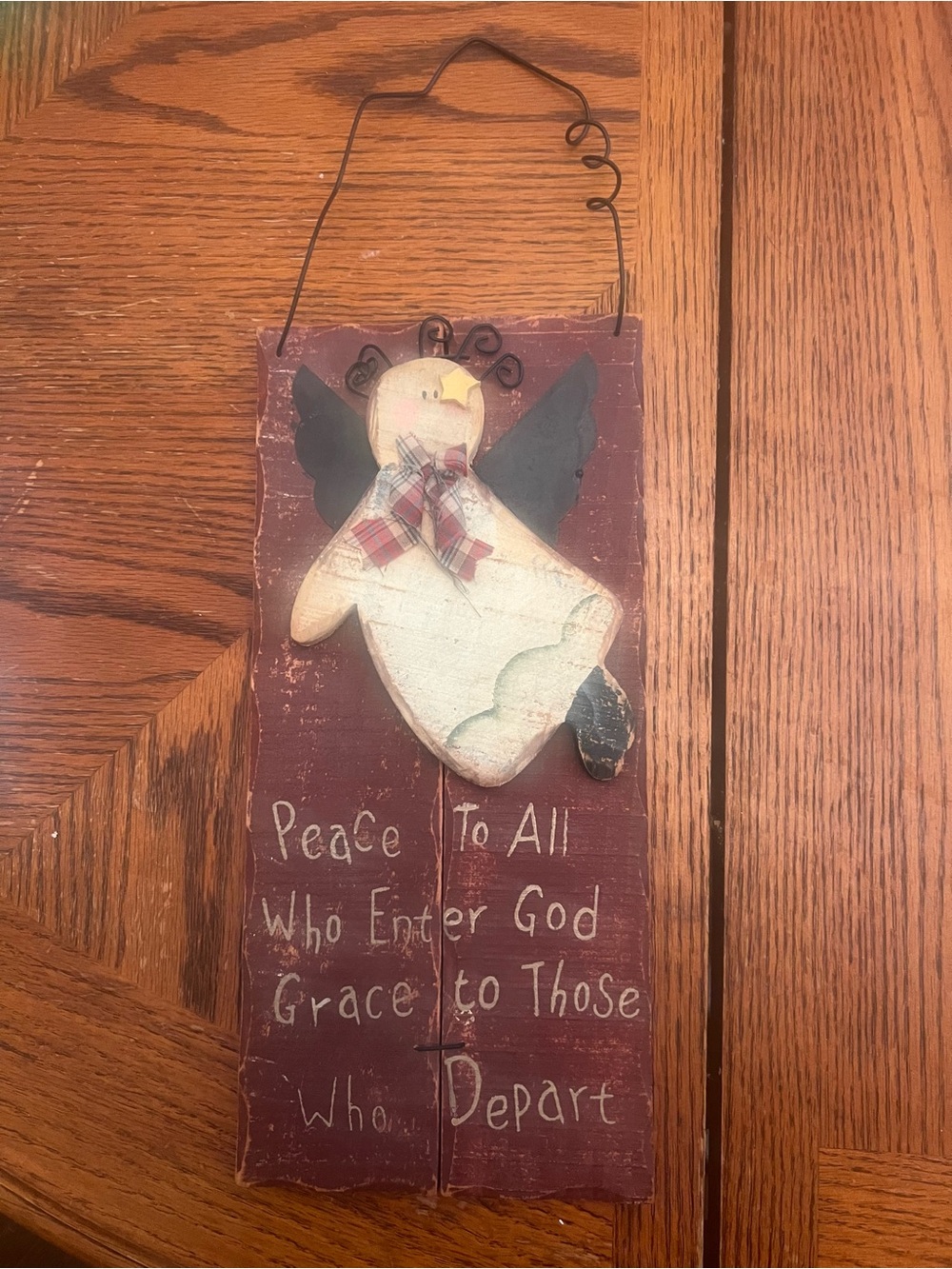 Vintage Rustic Red Angel Wall Plaque - Peace Message